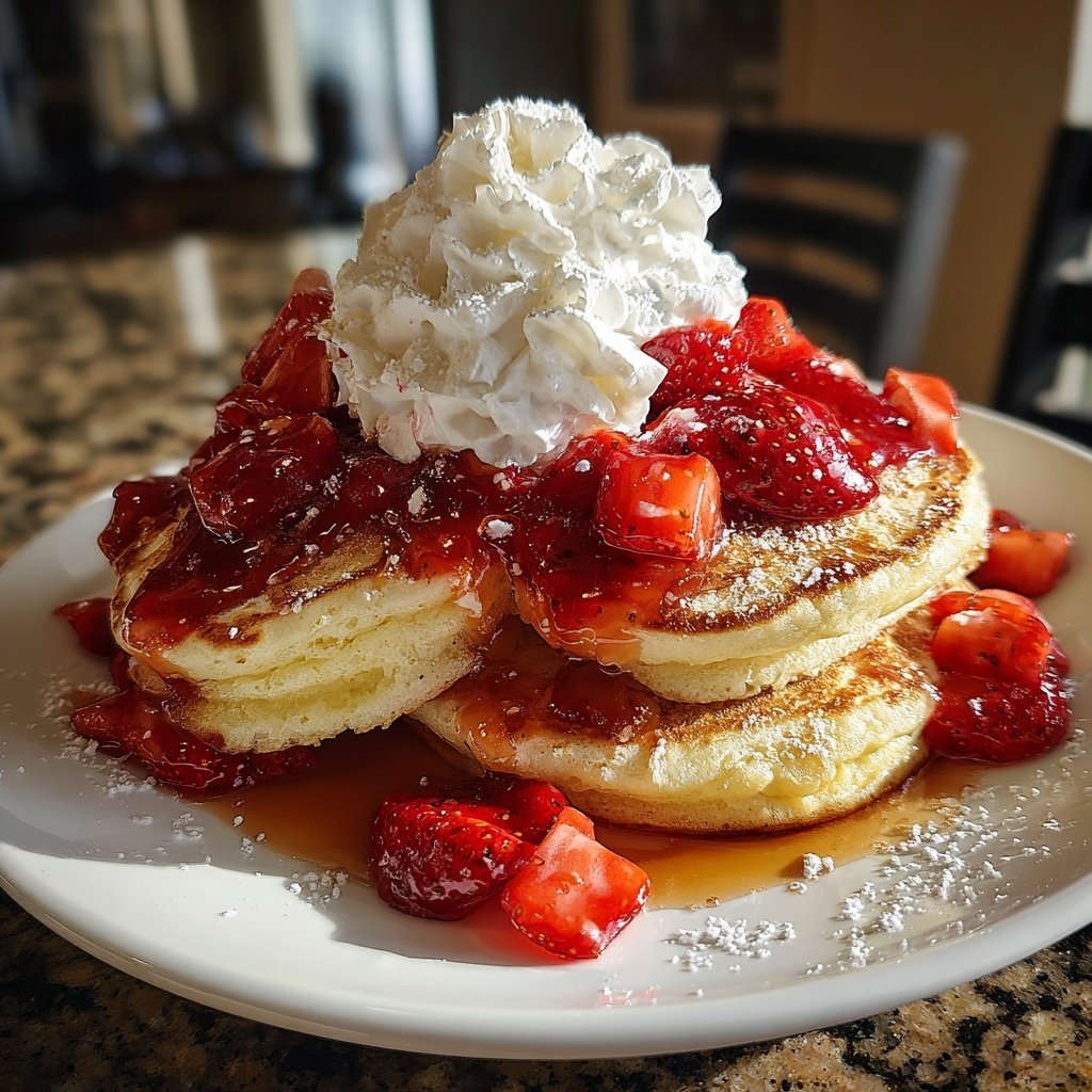 Strawberry Ricotta Pancakes with Whipped Cream​
