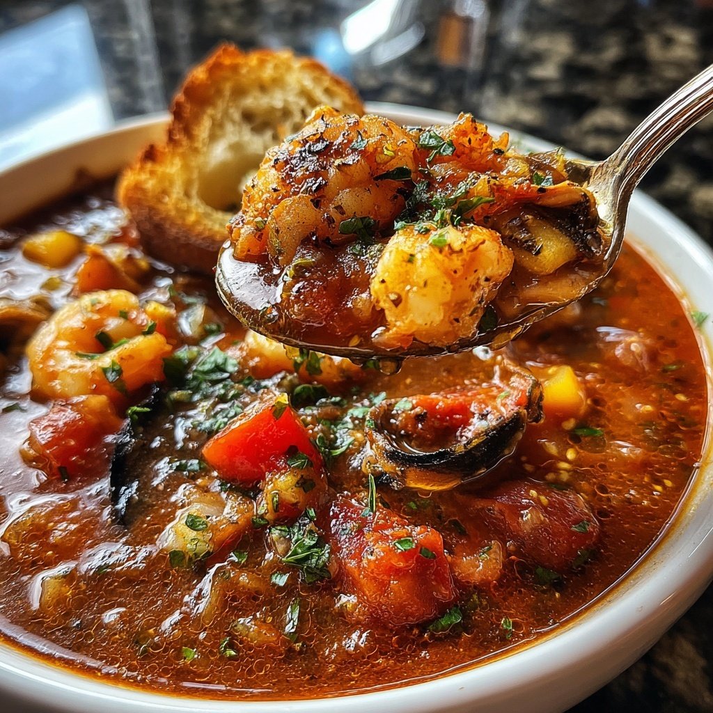 Fisherman's Stew with Roasted Garlic Crostini