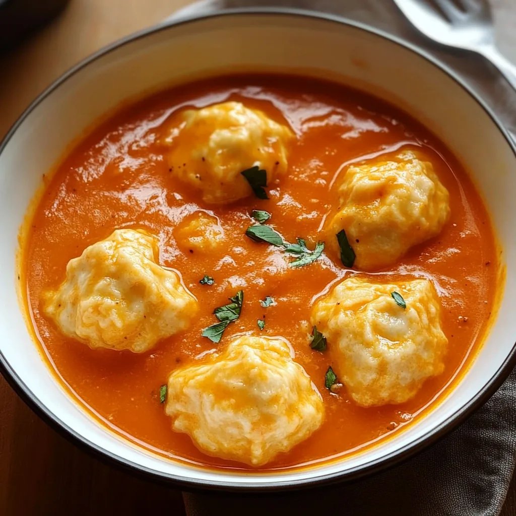 Tomato Soup with Cheese Dumplings