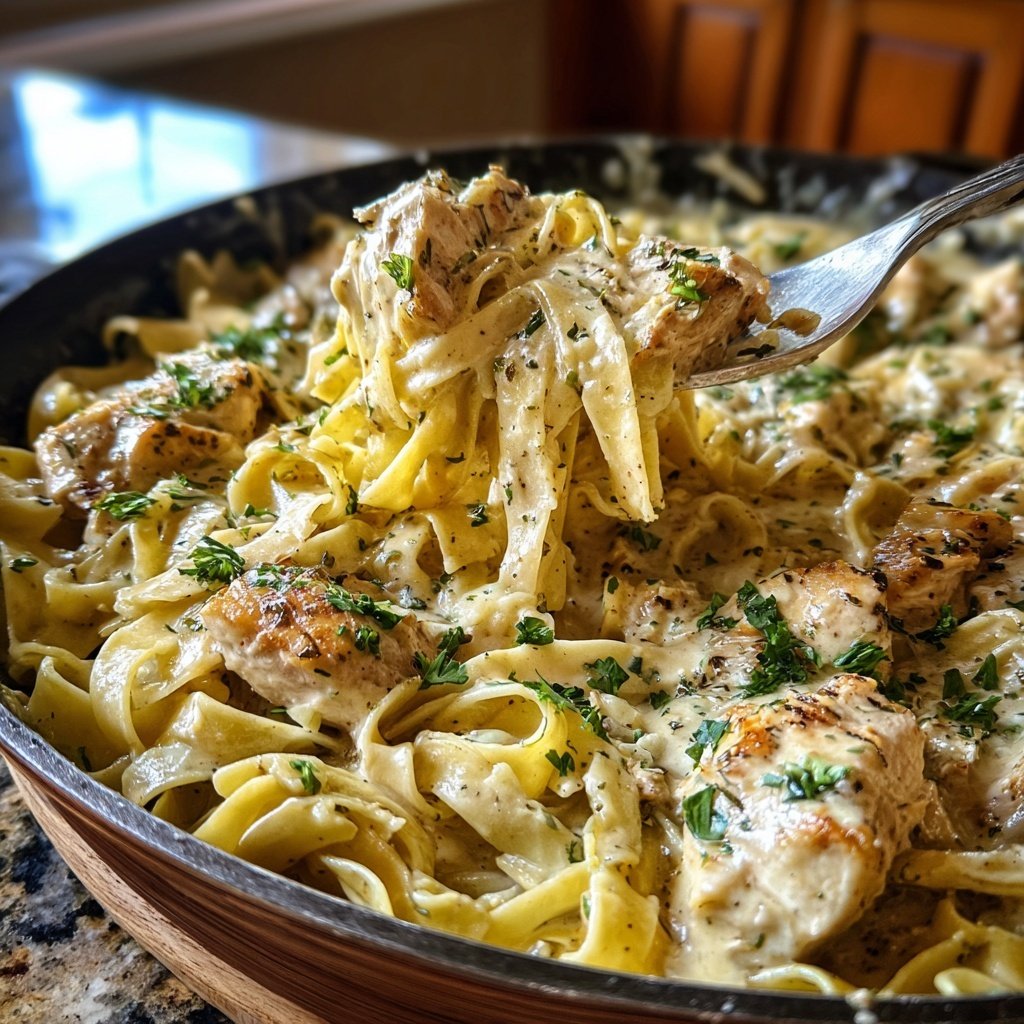 Creamy Garlic Chicken and Noodles Skillet