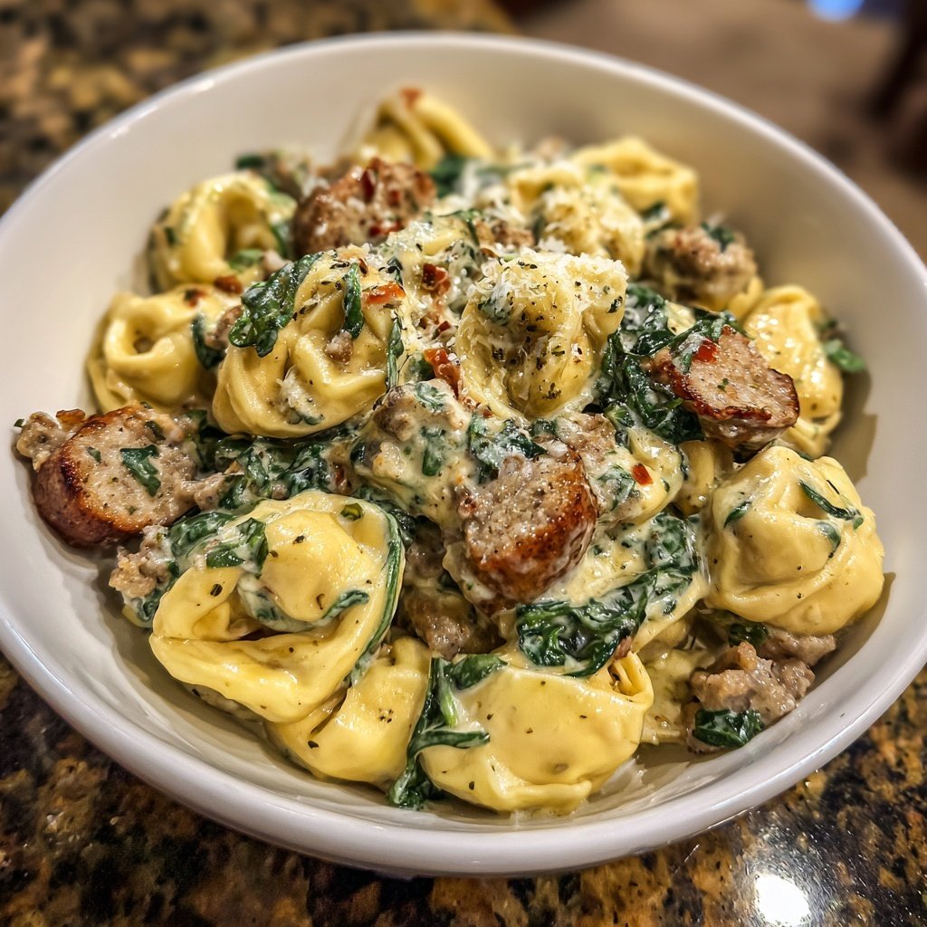 Tortellini Alfredo with Spinach and Sausage