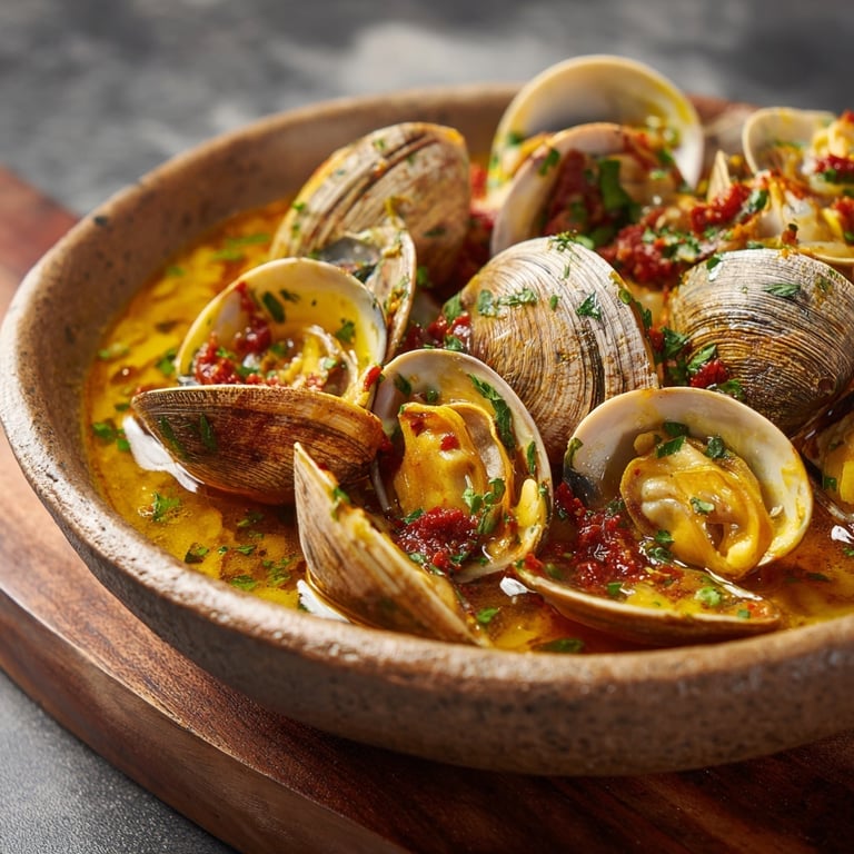 PORTUGUESE CLAMS STEW with chorizo and white wine sauce